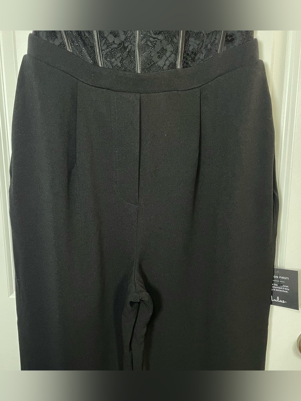 Lulus Black Lace Corset Jumpsuit Women’s Medium Strapless Wide Leg Elegant NWT - Picture 4 of 16